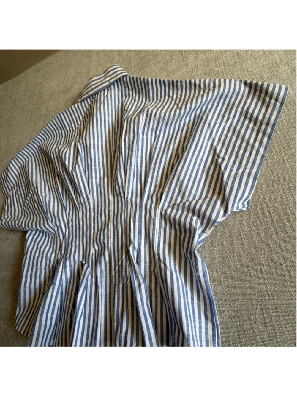 Cider COTTON-BLEND COLLAR STRIPE PLEATED CINCHED WAIST SHIRT blue and white 0X - Picture 9 of 12